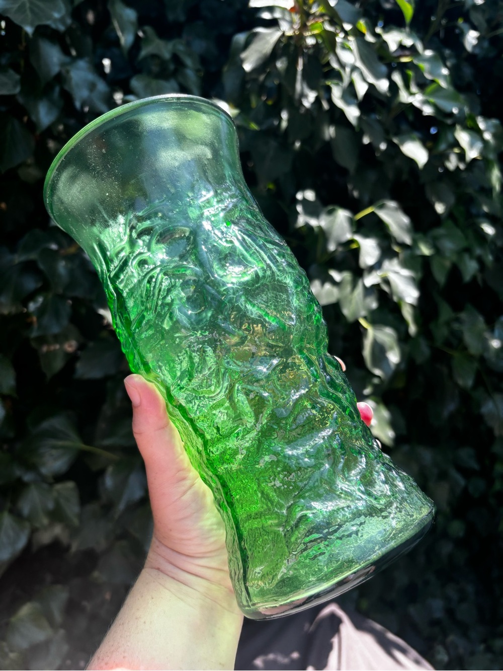 Textured Green Glass Decorative Vase - Unbranded
